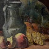 Tableau HST "Still Life with Peaches and Jug" 19th century signed
