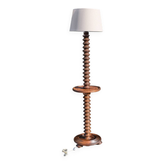 Turned wood floor lamp 1940-50 Charles Dudouyt style