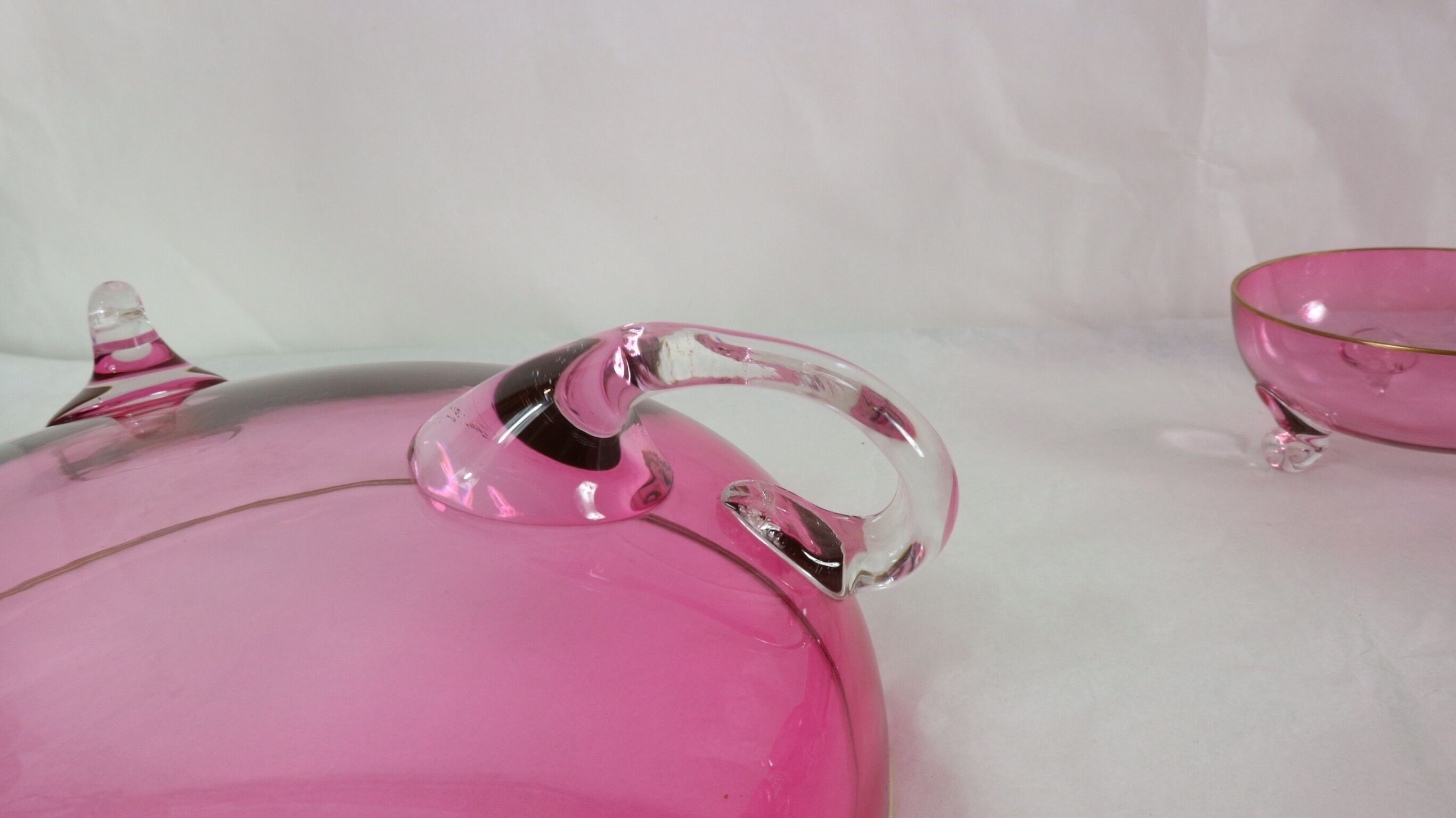 Vintage glasses service cup pink for 7 with service bowl