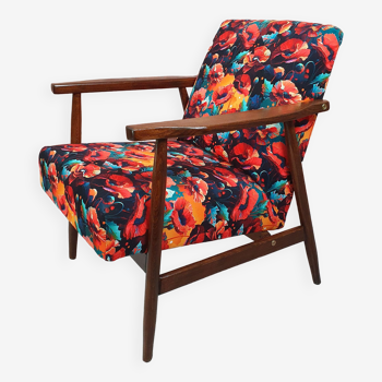 Fauteuil vintage aux fleurs de coquelicot, Pologne 1960s