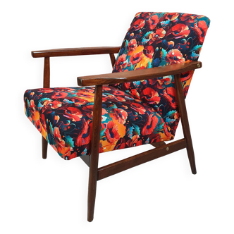 Fauteuil vintage aux fleurs de coquelicot, Pologne 1960s