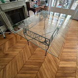 Table fer forgé et verre