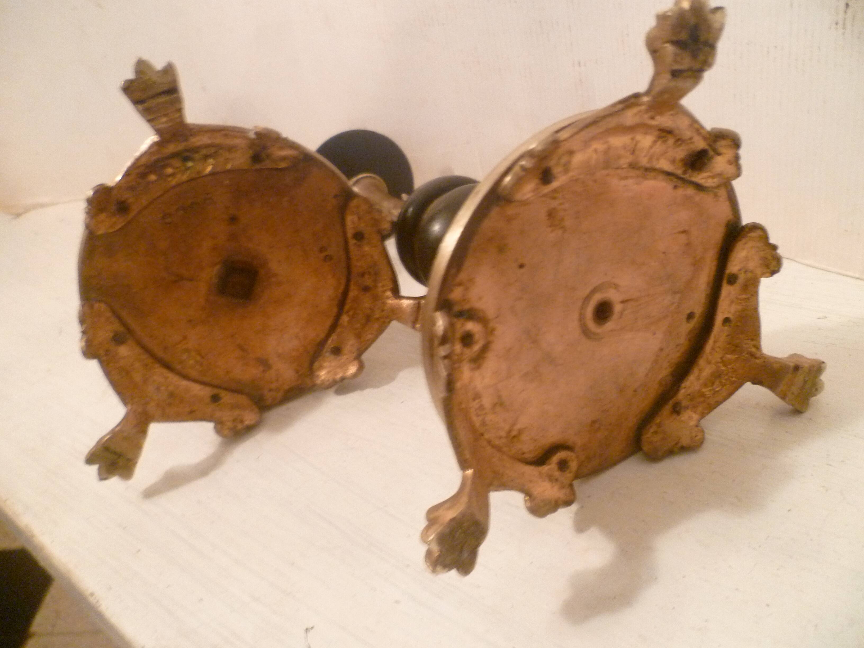 Pair of lion paw candlesticks 19th century napoleon iii in bronze & stone