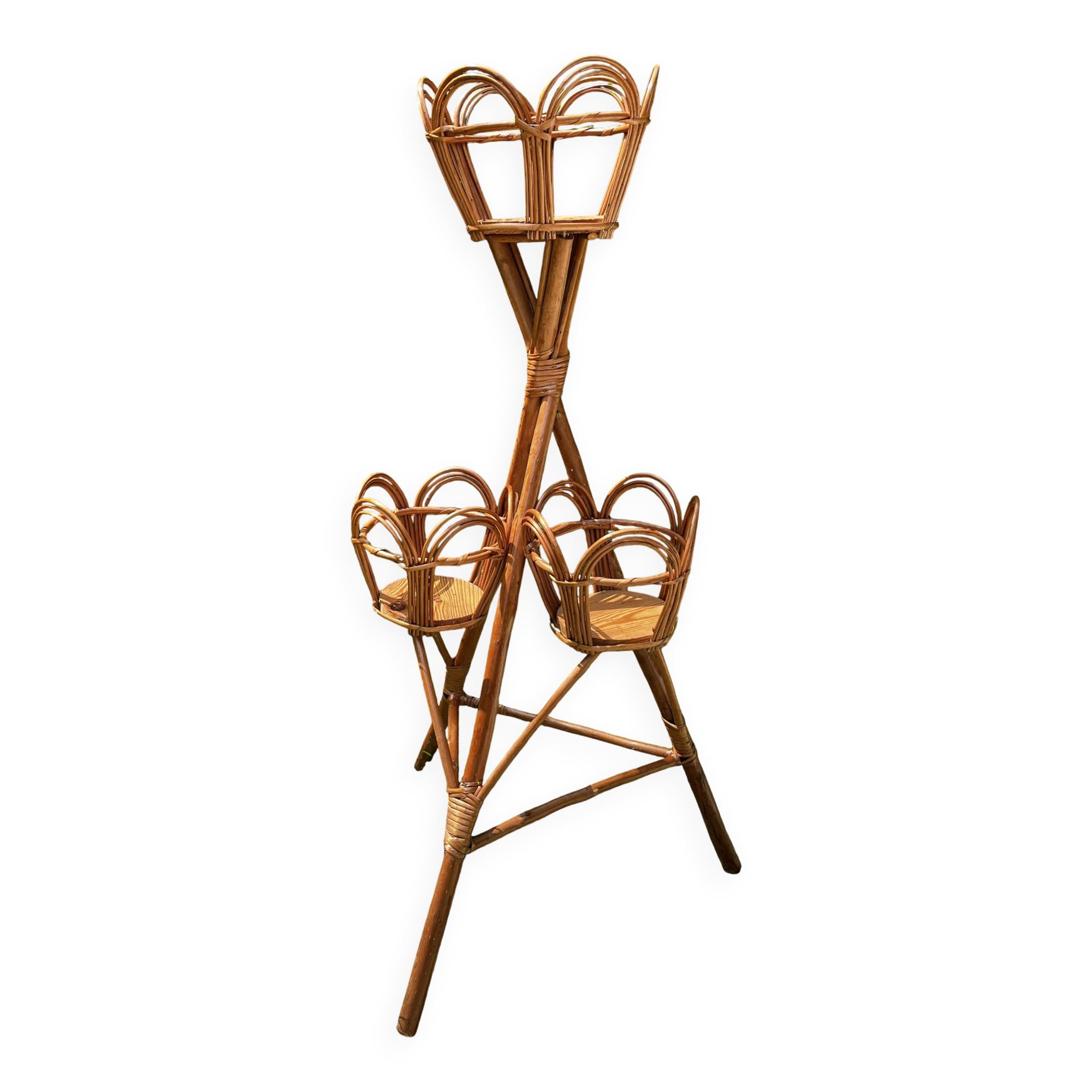 Support triptych for plants in rattan
