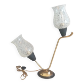 VINTAGE/DESIGNER DESK LAMP 60's 2 LIGHTS FROSTED GLASS/BRASS/PAINTED METAL