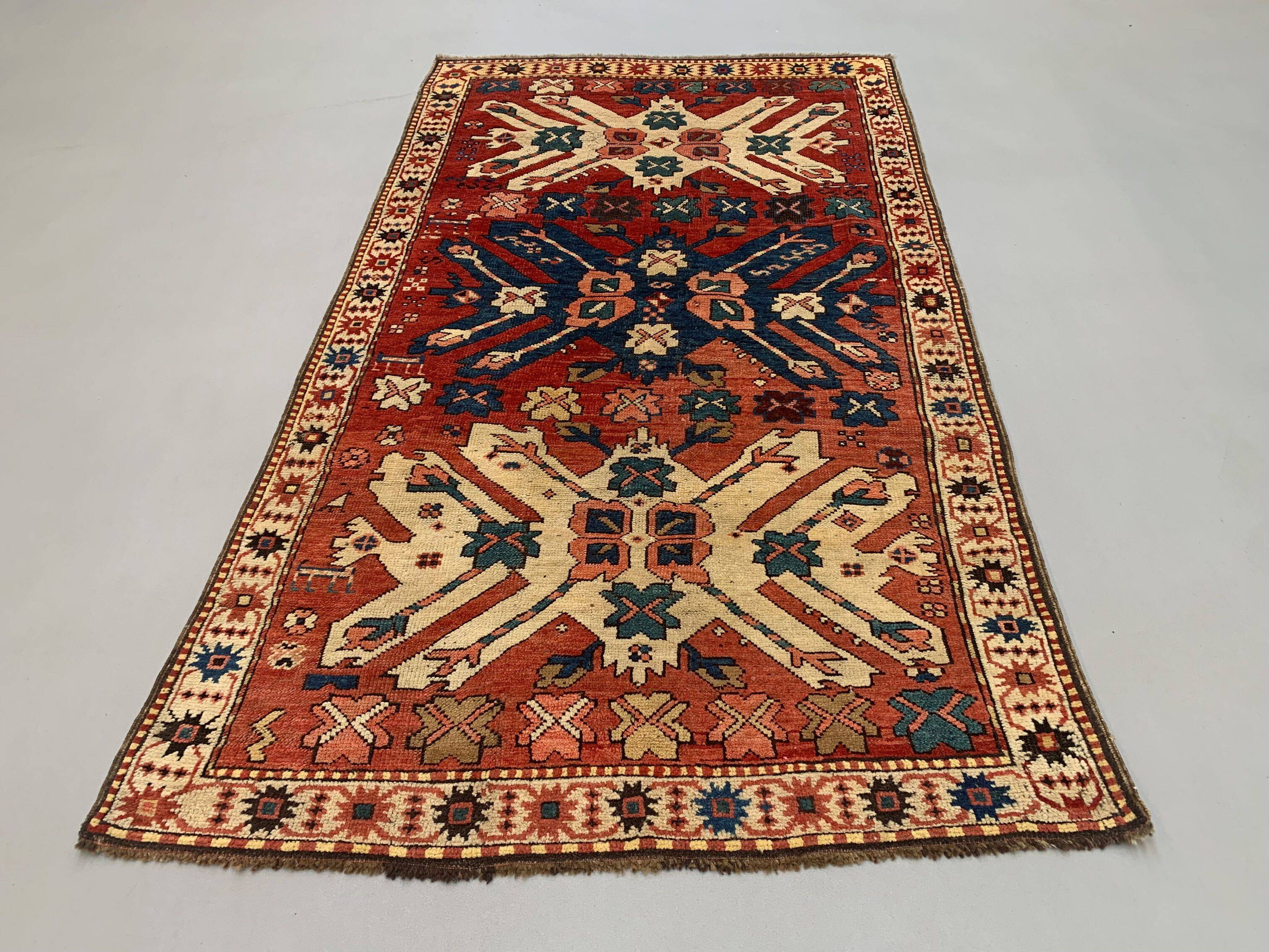 Caucasian Adler, Eagle Kazak Rug 190x113 cm vintage tribal carpet