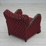 1960s, Danish armchair, cherry-red furniture velour, oak wood.