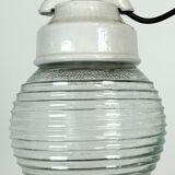 Vintage White Porcelain Pendant Light with Ribbed Glass, 1970s