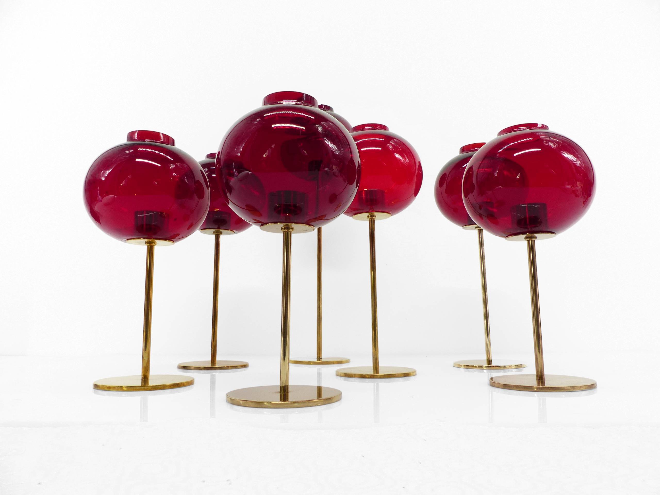 Set of 7 Hans-Agne Jakobsson AB Markaryd NR135 red tealight holders, Sweden, c