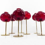Set of 7 Hans-Agne Jakobsson AB Markaryd NR135 red tealight holders, Sweden, c