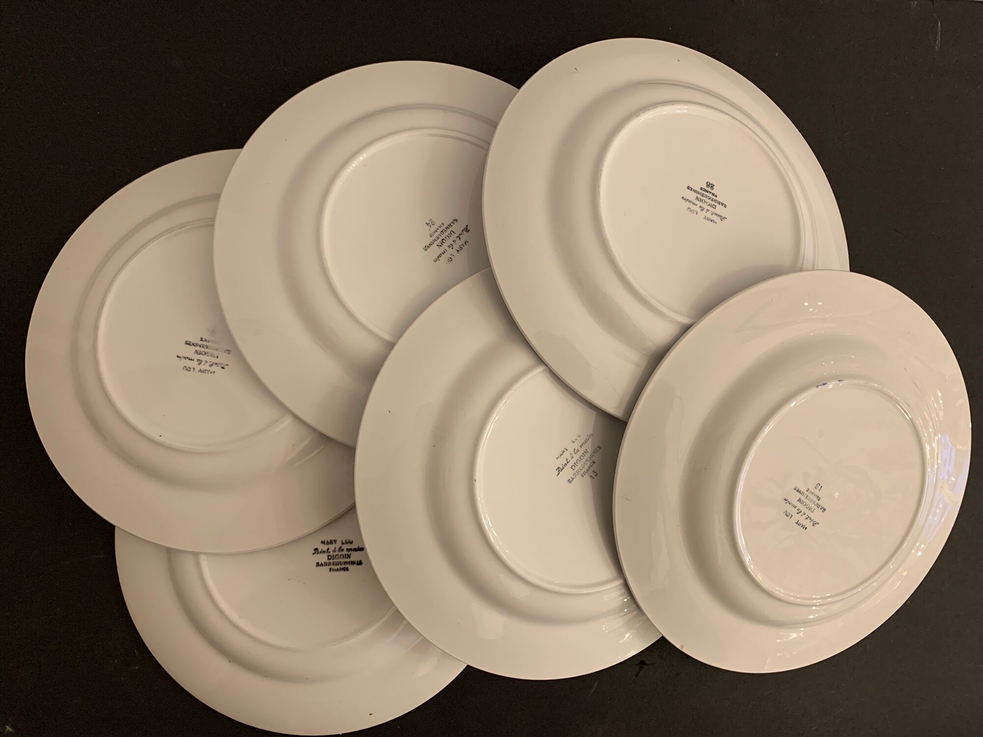 Lot de 6 assiettes plates Digoin Sarreguemines, modèle Mary Lou