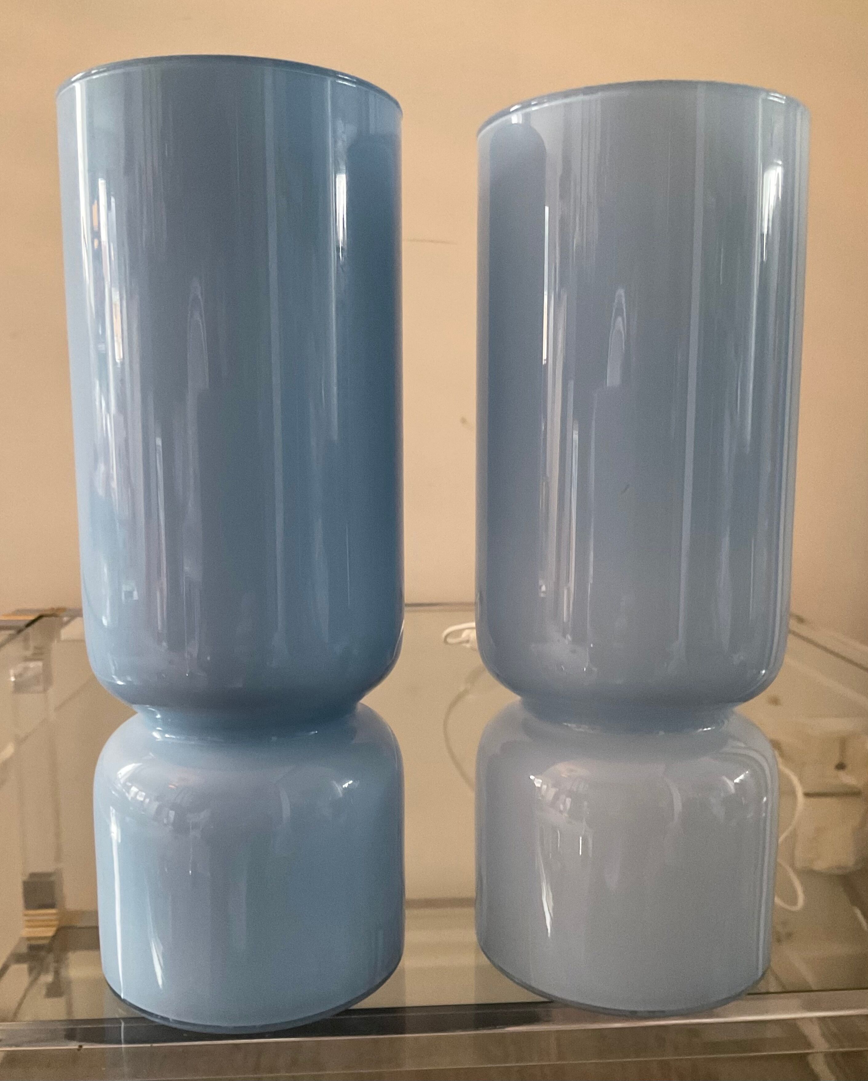 Pair of vintage lamps in blue glass