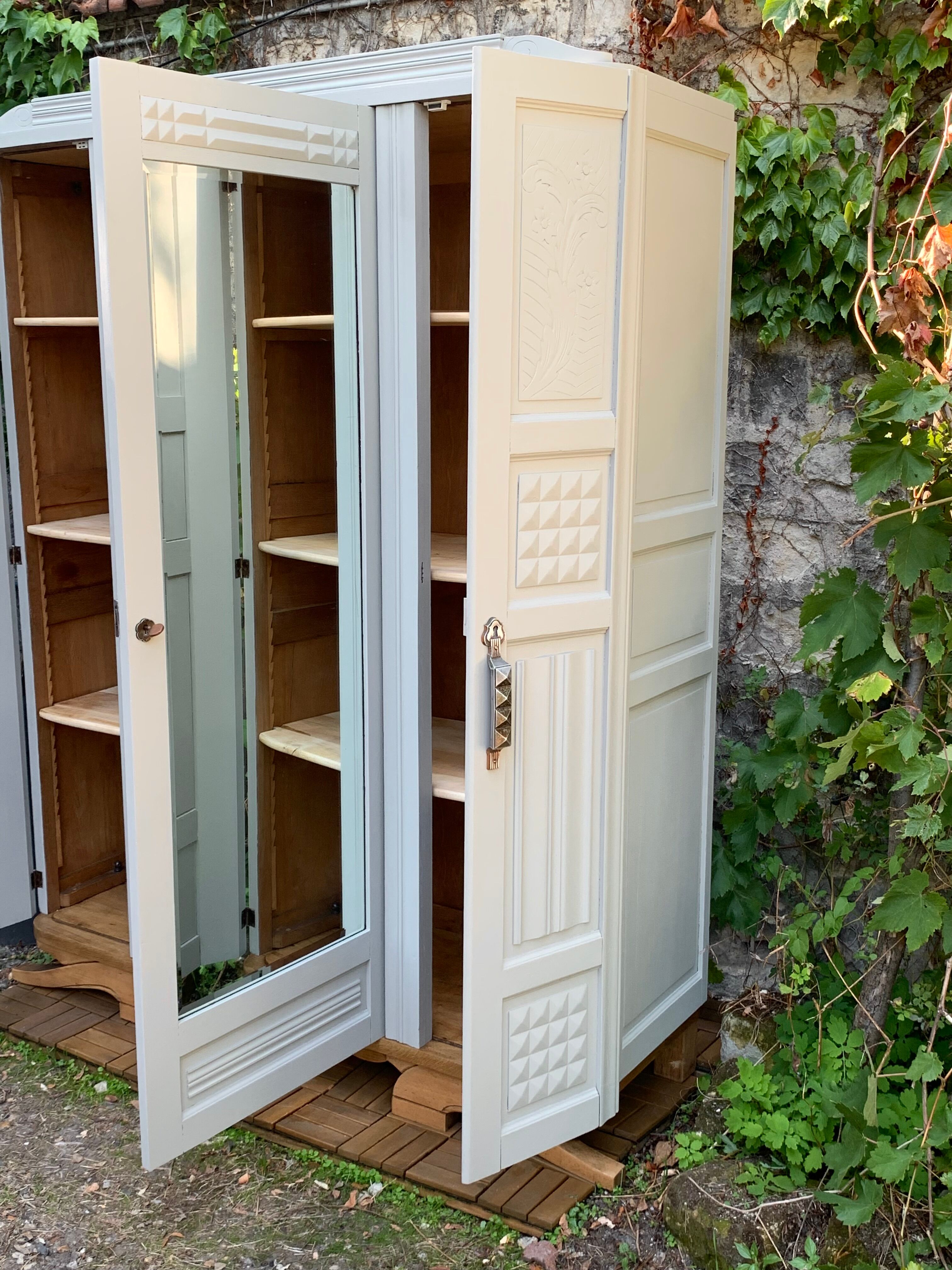 Parisian art deco wardrobe solid oak 1930