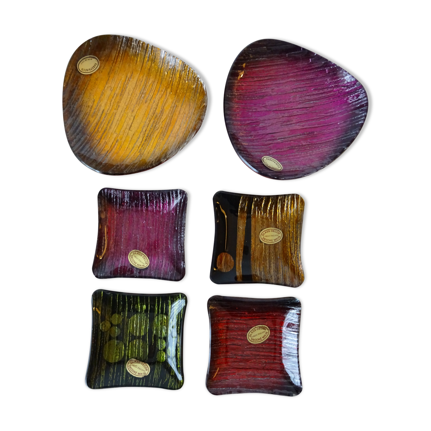 Ensemble  de 6 coupelles vide-poche verre murano Carlo Pagani