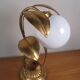 Lampe de table vintage sixties fleur clochette muguet et feuillage en métal doré