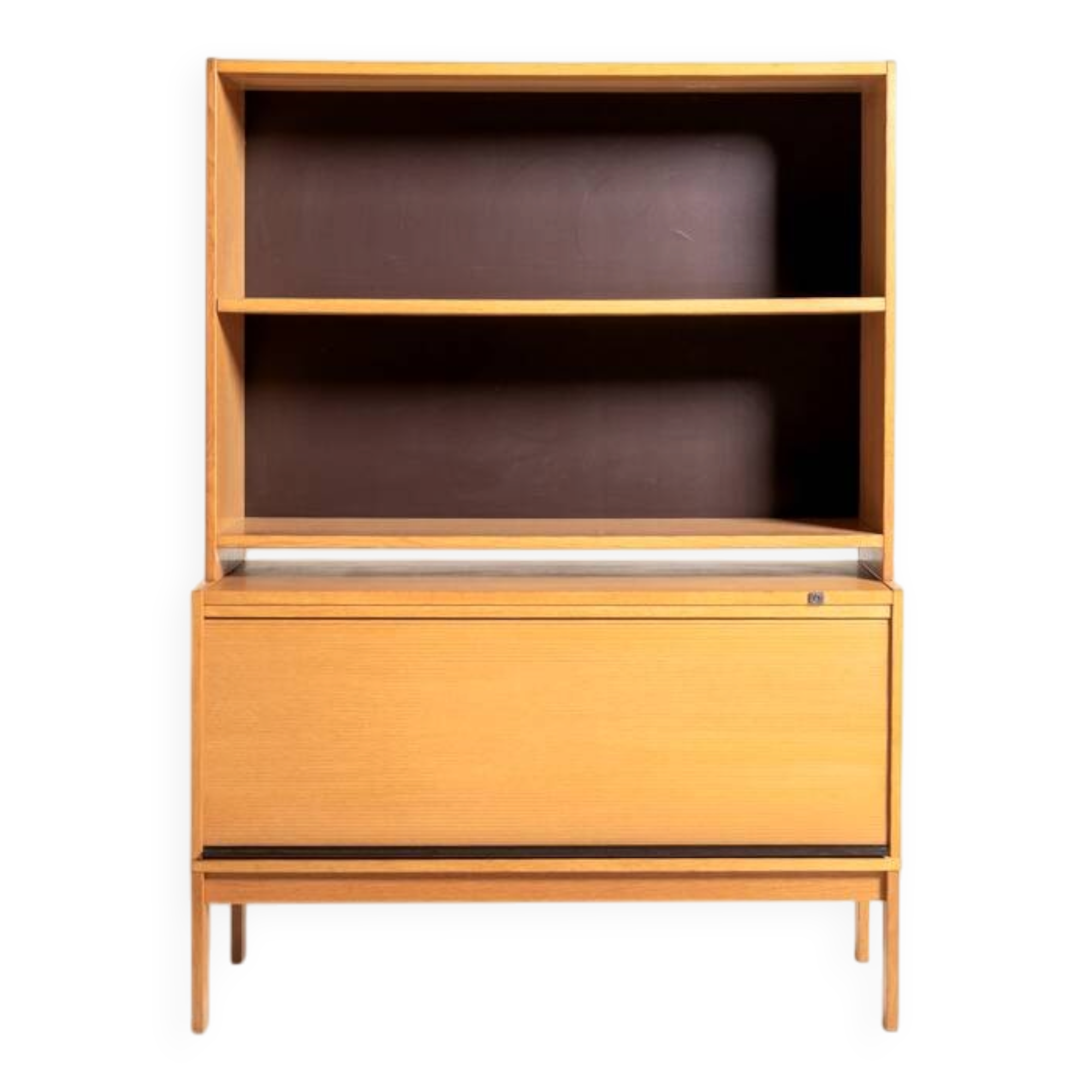 Scandinavian oak bookcase with tambour door, 1960s