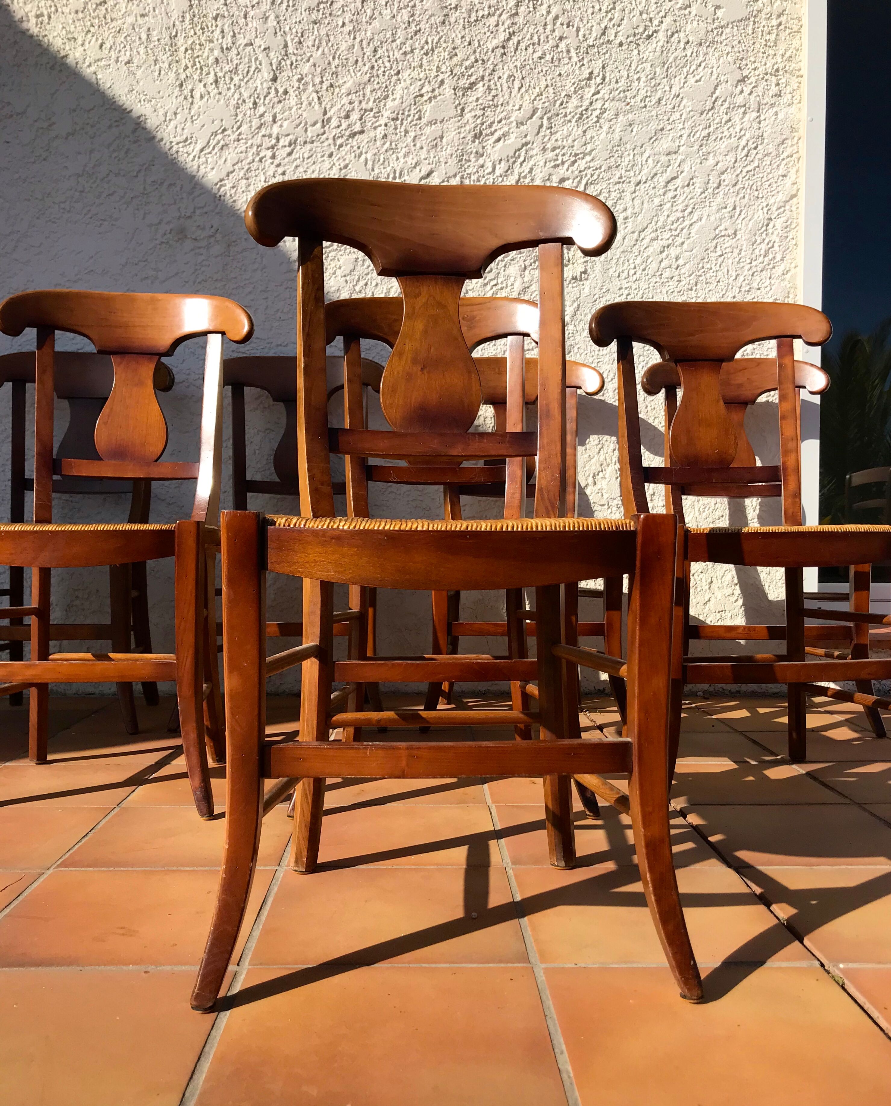 Chairs straw and wood cherry style directoire