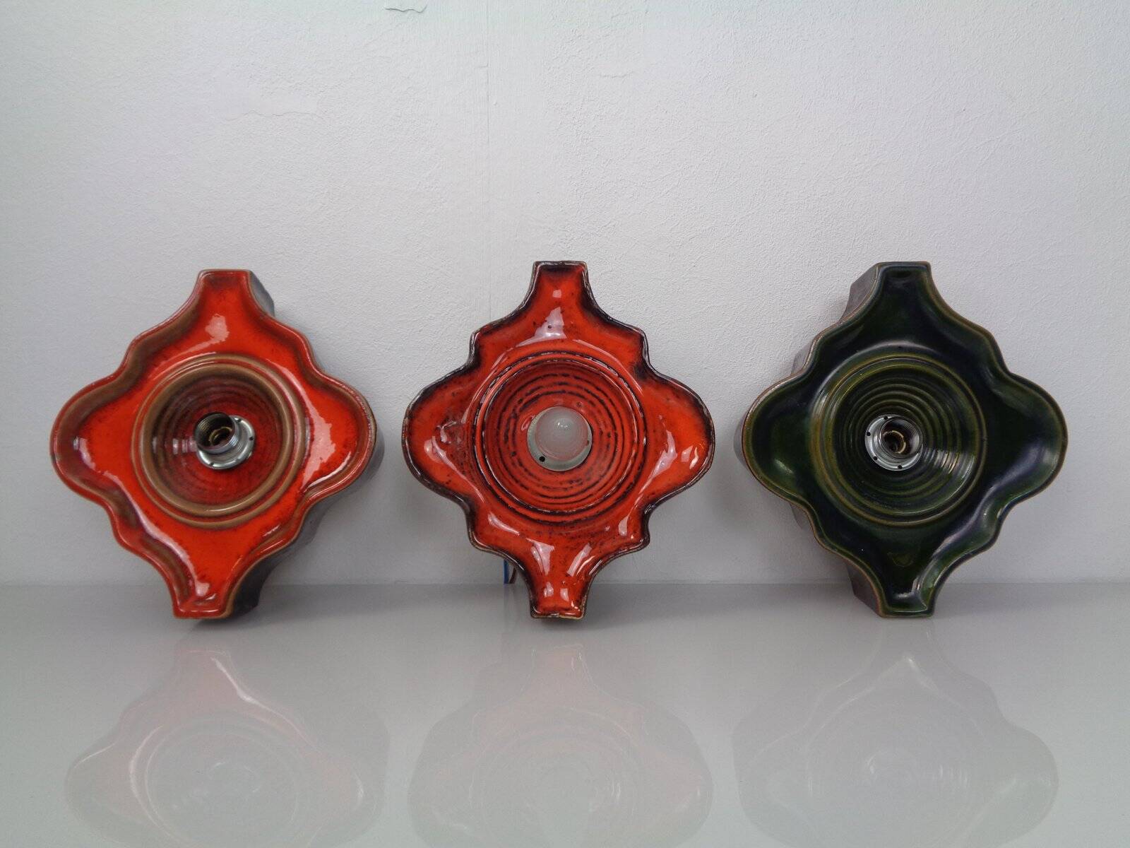 Pop Art German Ceramic Wall Lamps, 1970s, Set of 3