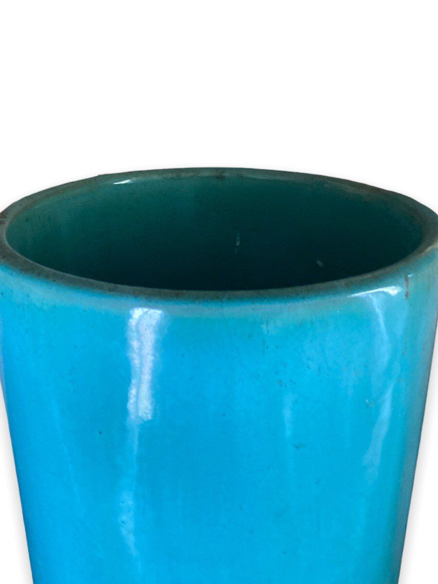 Umbrella holder in blue ceramic signed clément massier 1900-1920