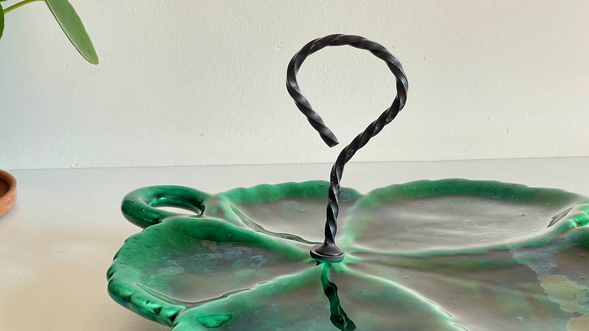 Vintage Glazed Ceramic Barbotine Dish