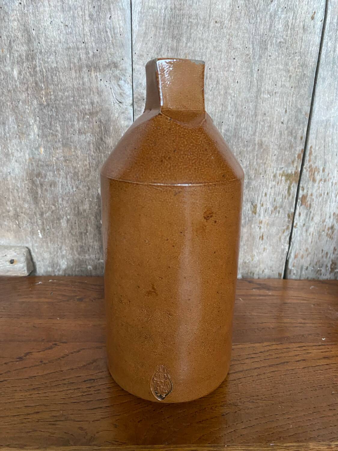 Antique Doulton Lambeth Brown Salt Stoneware Bottle Square Base 1860