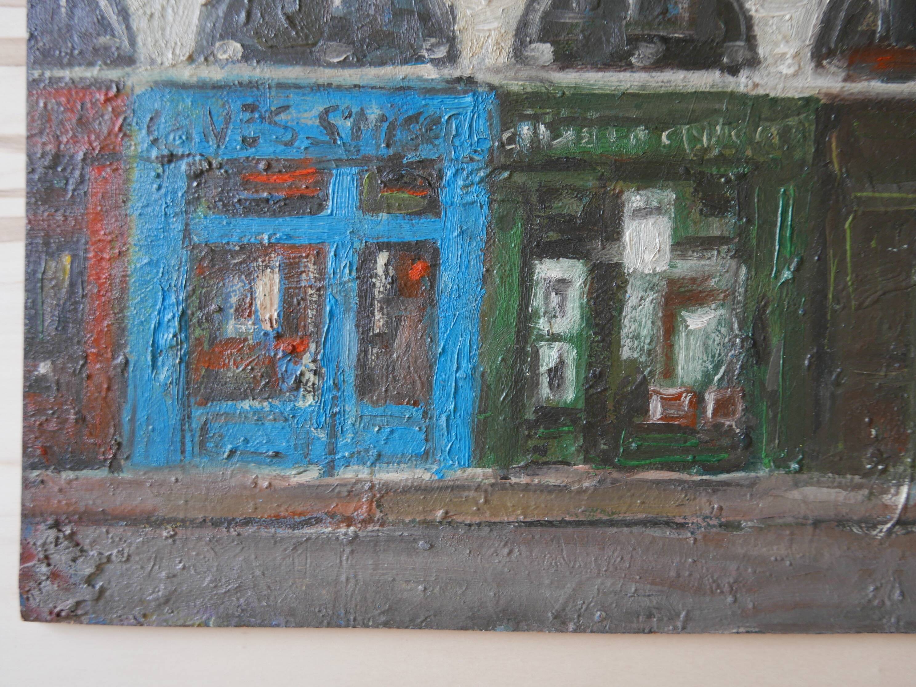 Old oil painting on wood, rue Parisienne