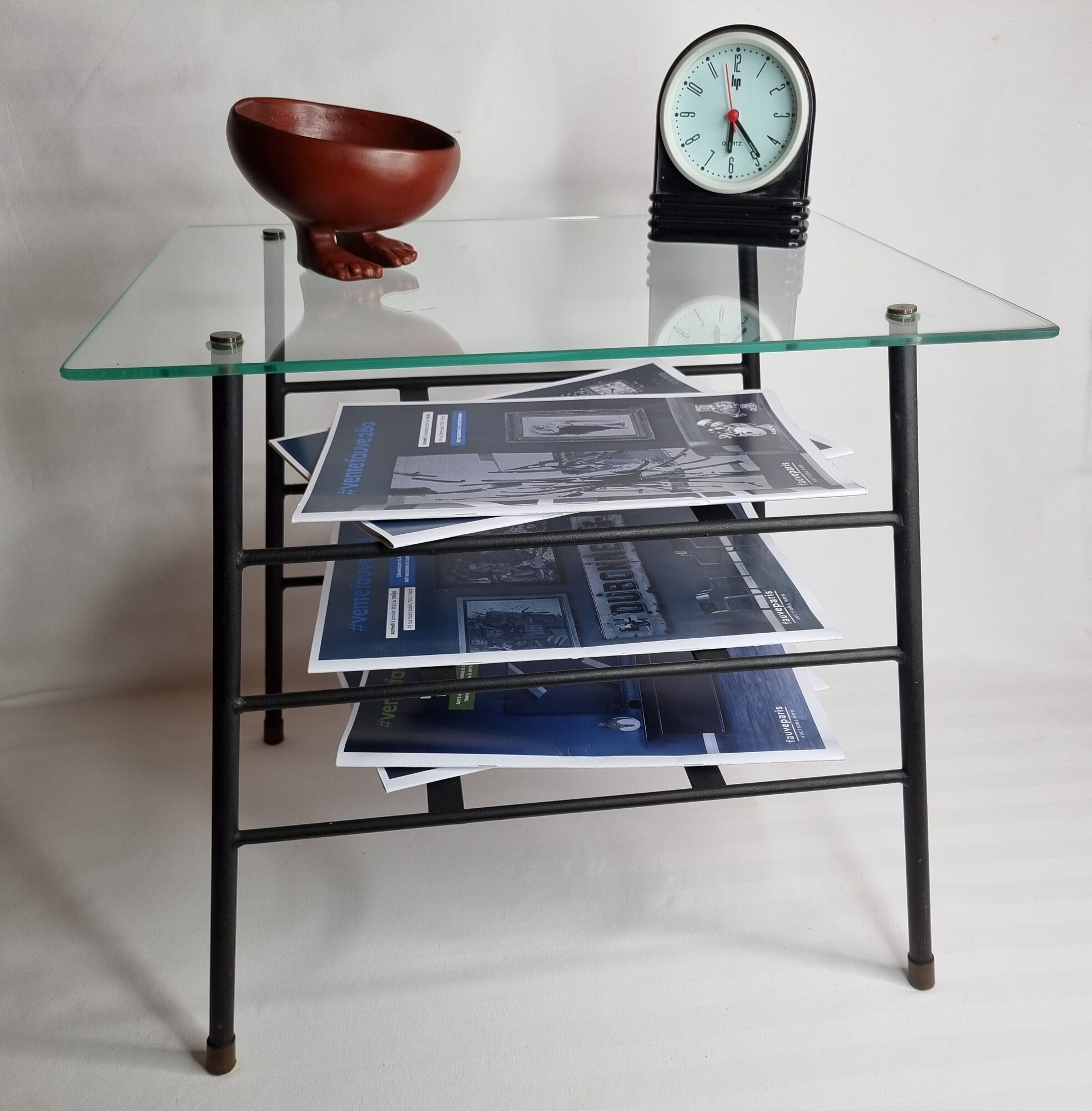 Vintage coffee table and door reviewed in glass and metal, 50s