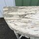 Louis XVI style half-moon console table with carved and painted wood and marble top