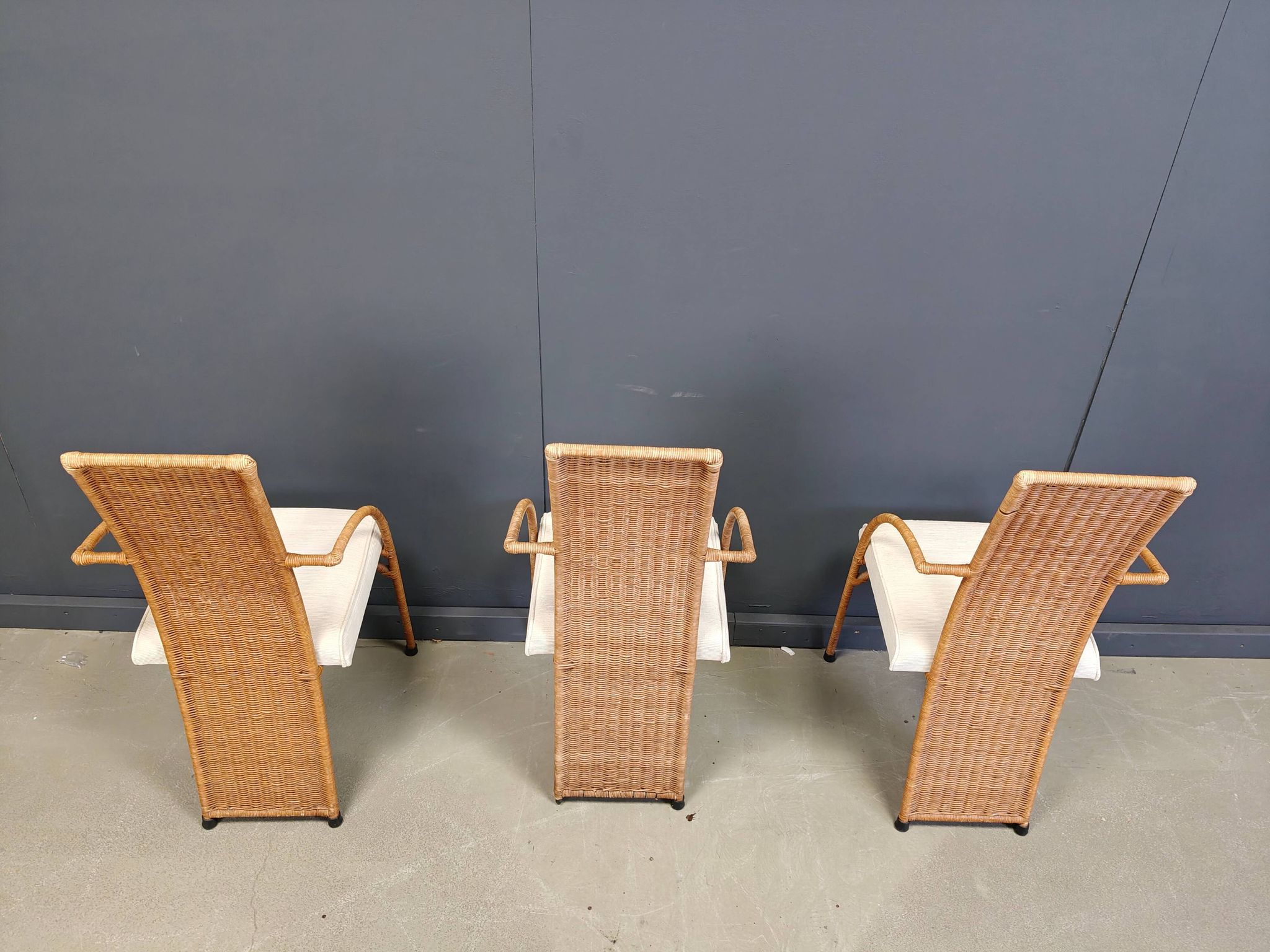 Vintage wicker dining chairs with high backs, 1980s - set of 6
