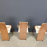 Vintage high back wicker dining chairs, 1980s - set of 6