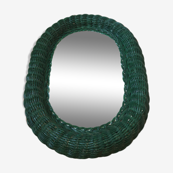 Green rattan mirror 31x41cm