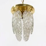 Italian Brass and Murano Glass Ceiling Lamp, 1970s