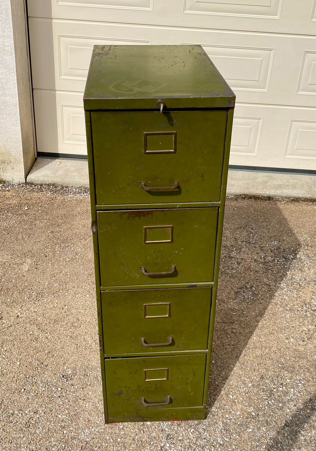 Antique military 4-drawer metal locker, archive, cabinet, filing cabinet