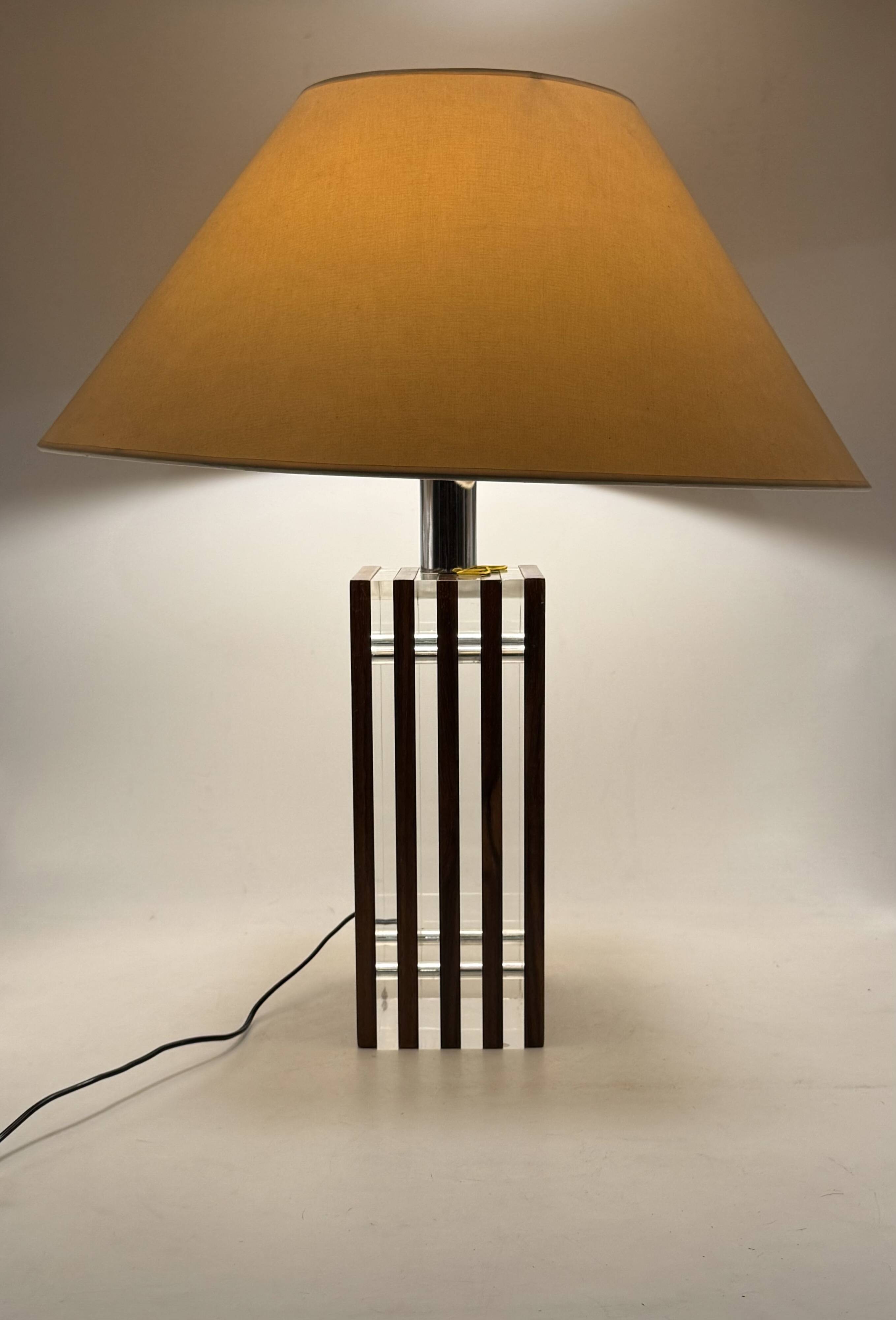 Hollywood regency wood and lucite table lamp base, Italy, 1970s
