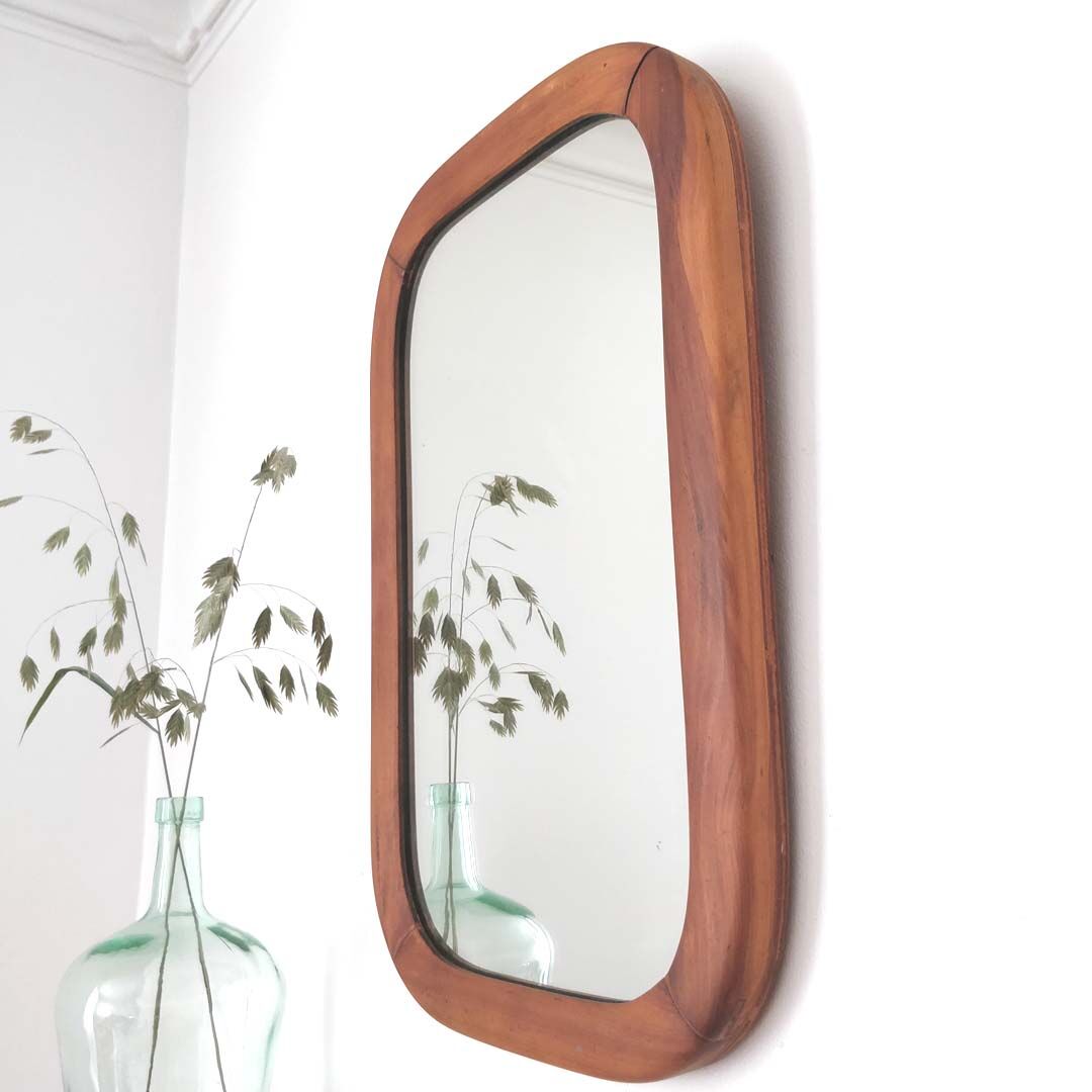 Vintage wooden mirror rounded corners 37x57cm