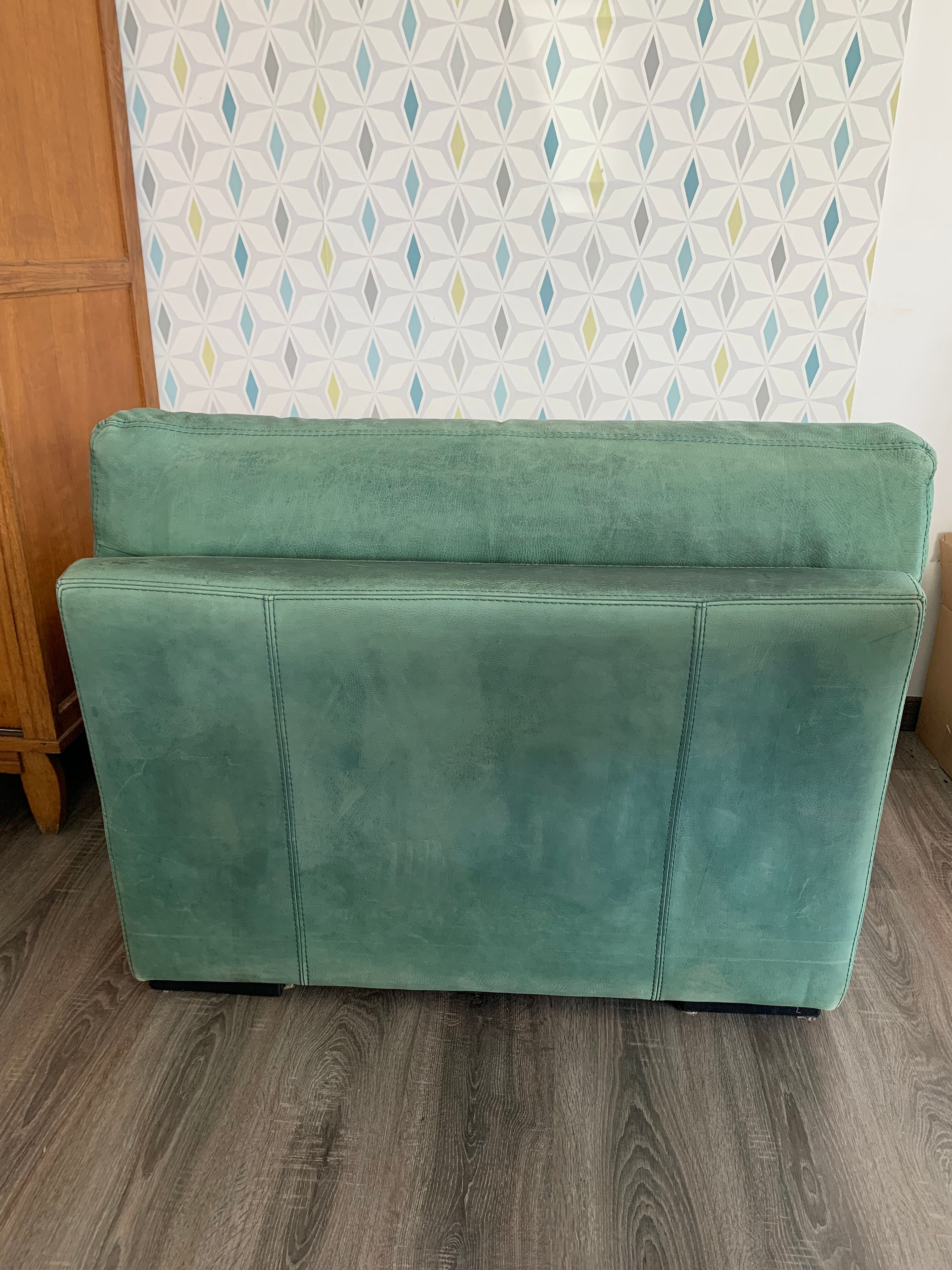 Roche Bobois green leather armchair