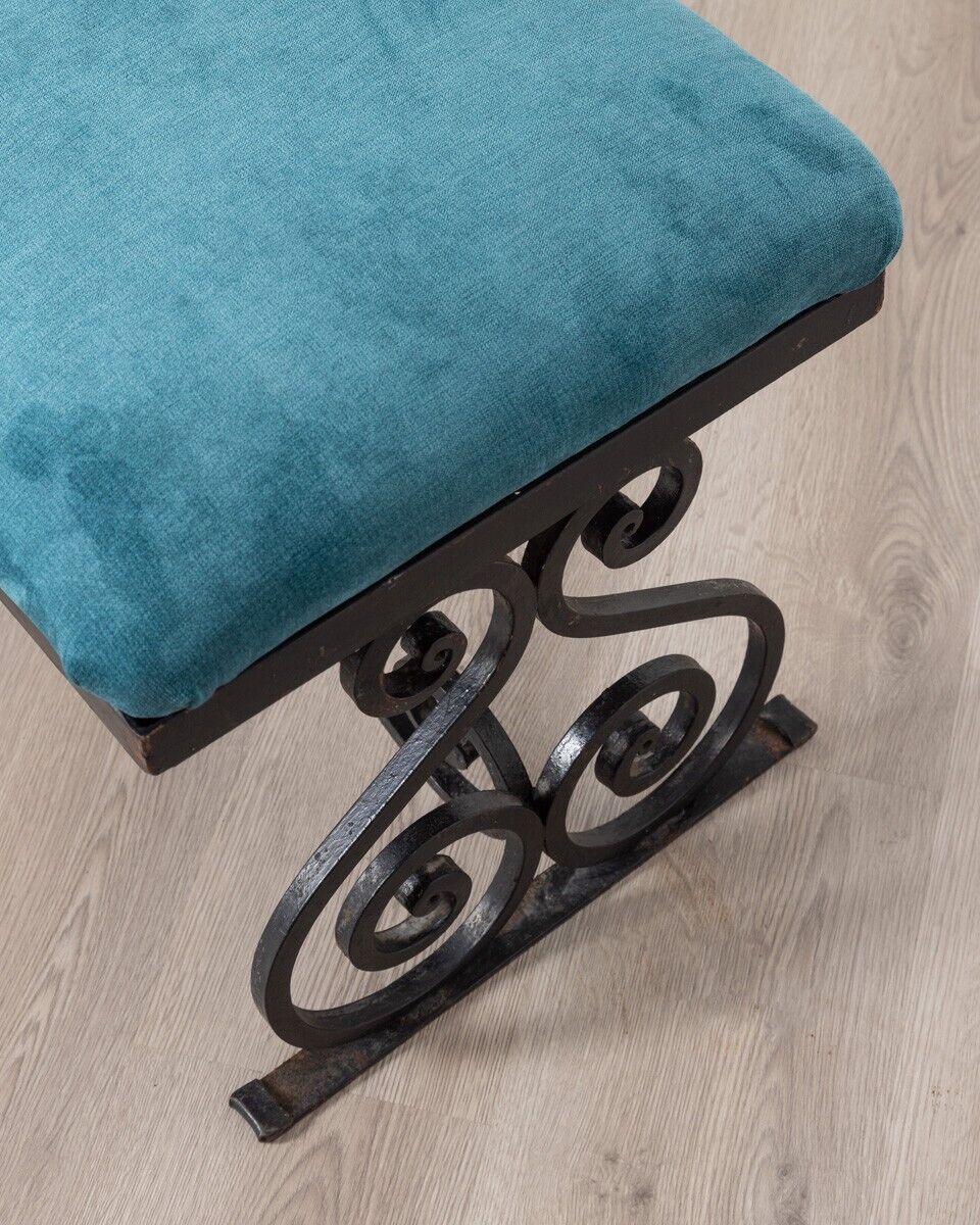 Banc vintage des années 1950 en fer et tissu design italien