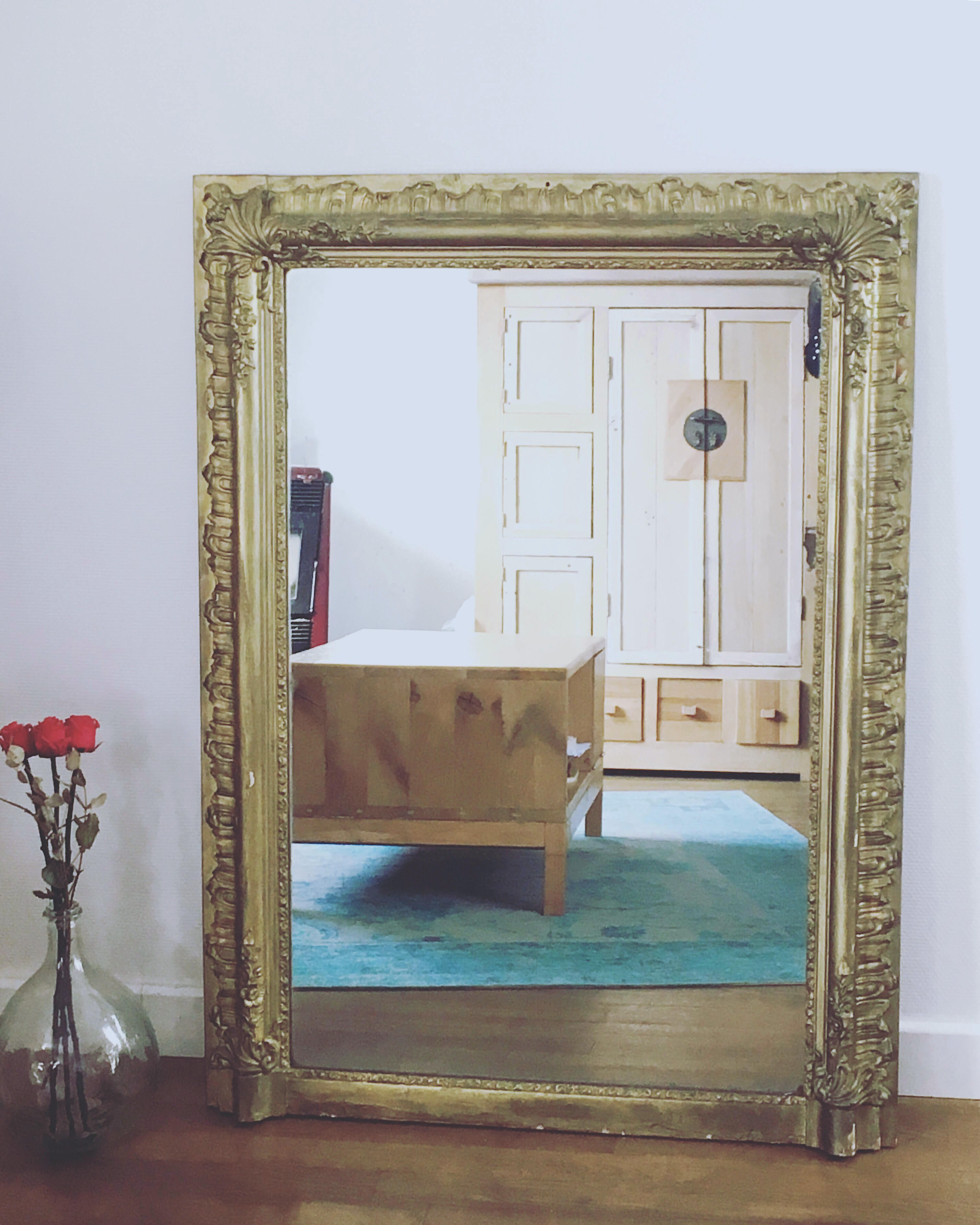 Large old fireplace Golden - contour mirror 89 cm X 121 cm