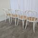 Set of 4 Vintage Thonet Style Dining Chairs: White Wood & Cane Seat
