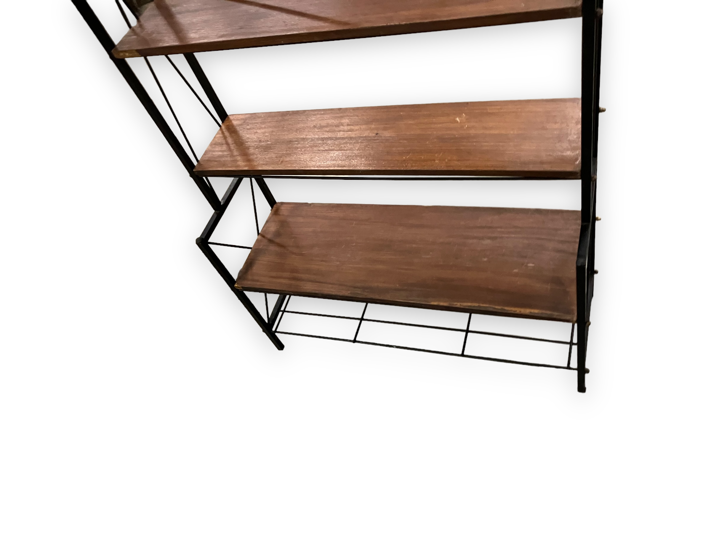 1950s teak and black metal shelf bookcase
