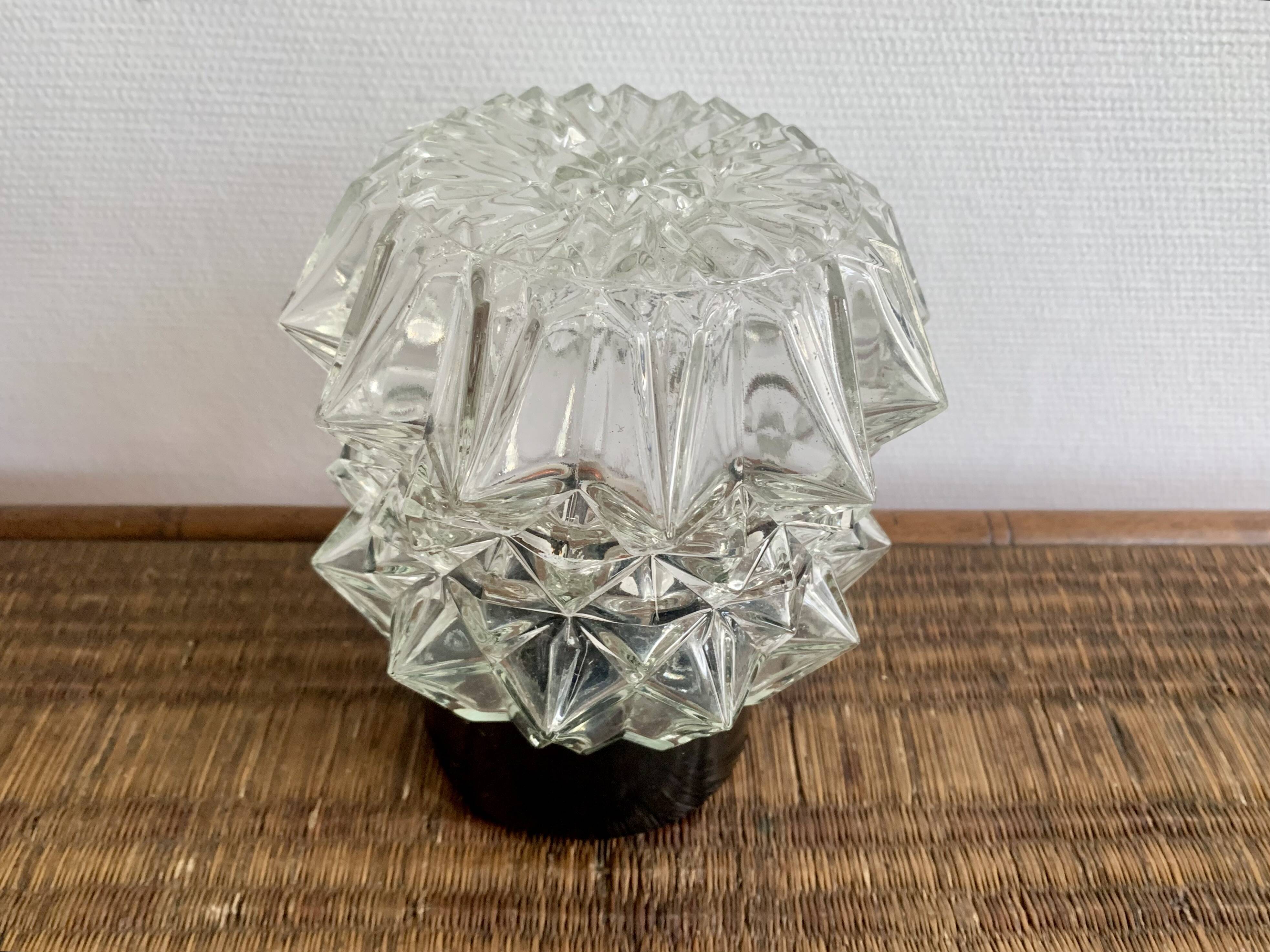 Diamond-point molded glass ceiling light, 1960