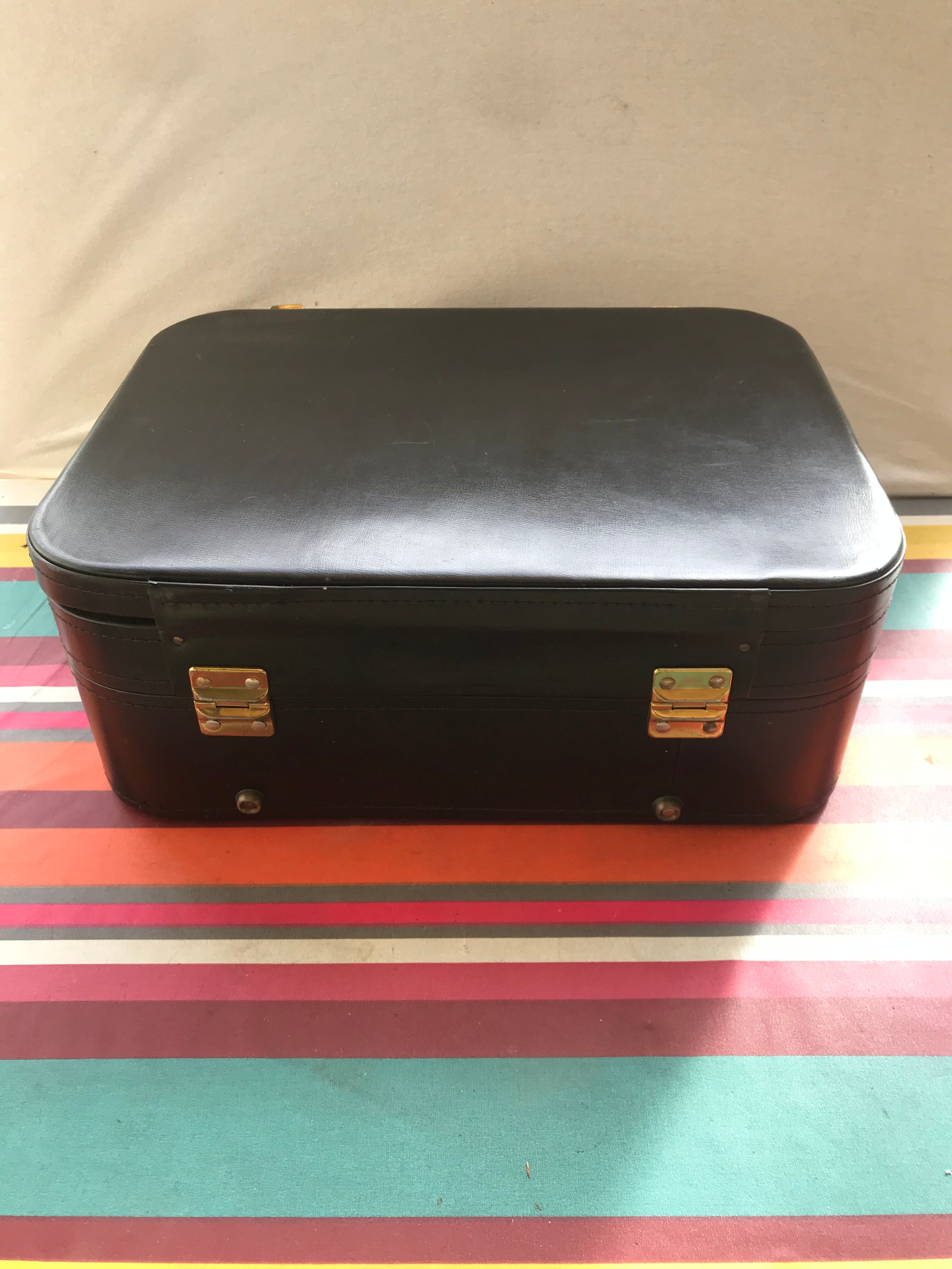 Former Travel Trunk Case - Necessary To Travel Rare Black Leather Vintage