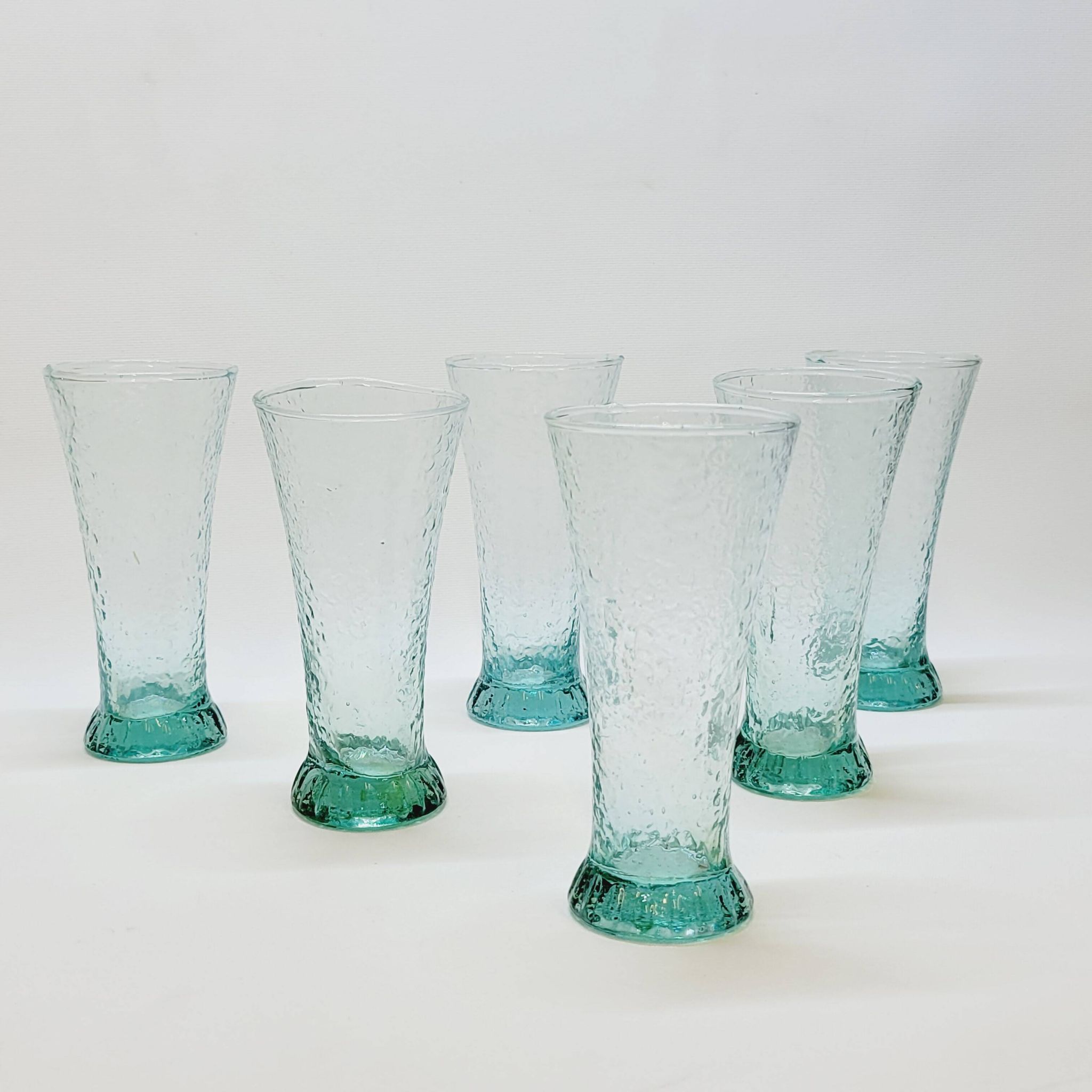 6 verres évasés en verre bleu soufflé bullé texturé pastis / orangeade / eau