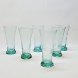 6 flared glasses in textured bubble blown blue glass pastis / orangeade / water