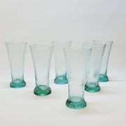 6 verres évasés en verre bleu soufflé bullé texturé pastis / orangeade / eau
