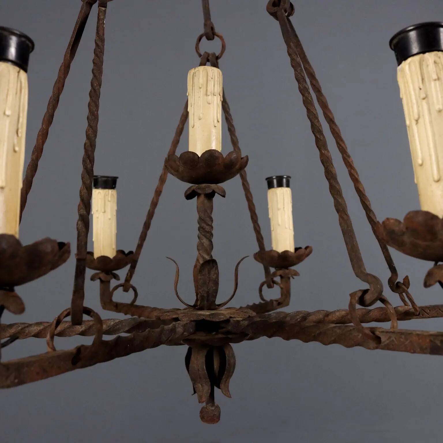 Antique wrought iron chandelier with 7 lights, Italy, 19th century.