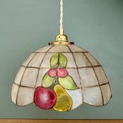 Vintage mother-of-pearl and brass pendant lampshade with fruit decorations