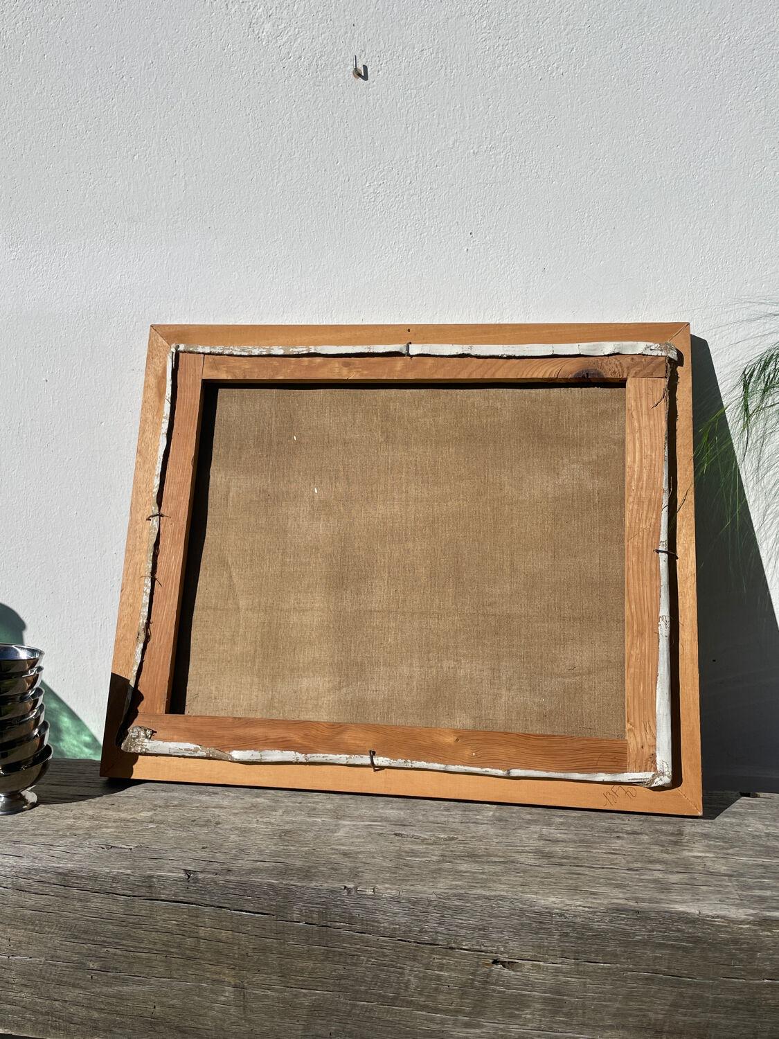 Old painting oil on canvas mountain and shepherd