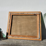 Old painting oil on canvas mountain and shepherd