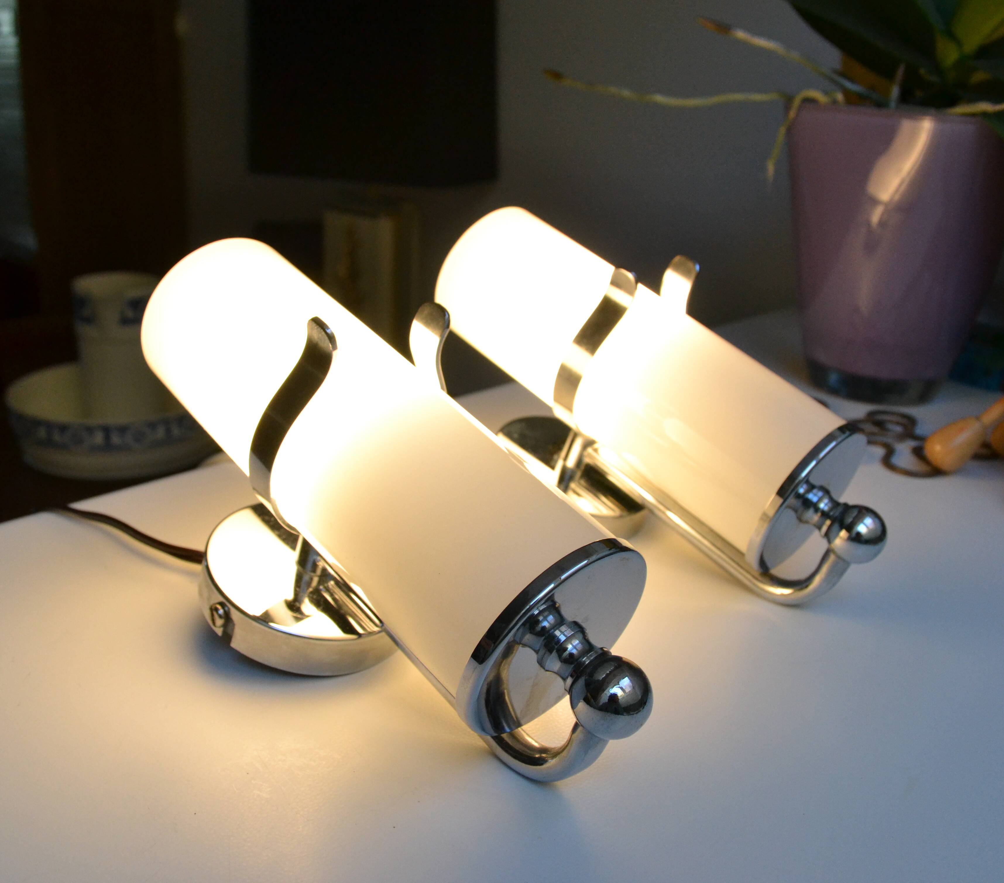 Opaline and chrome wall lights from the 1970s.